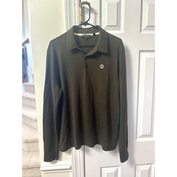 Ted Baker Olive Green Knit Wool Long Sleeve Polo Sweater - Picture 1 of 8